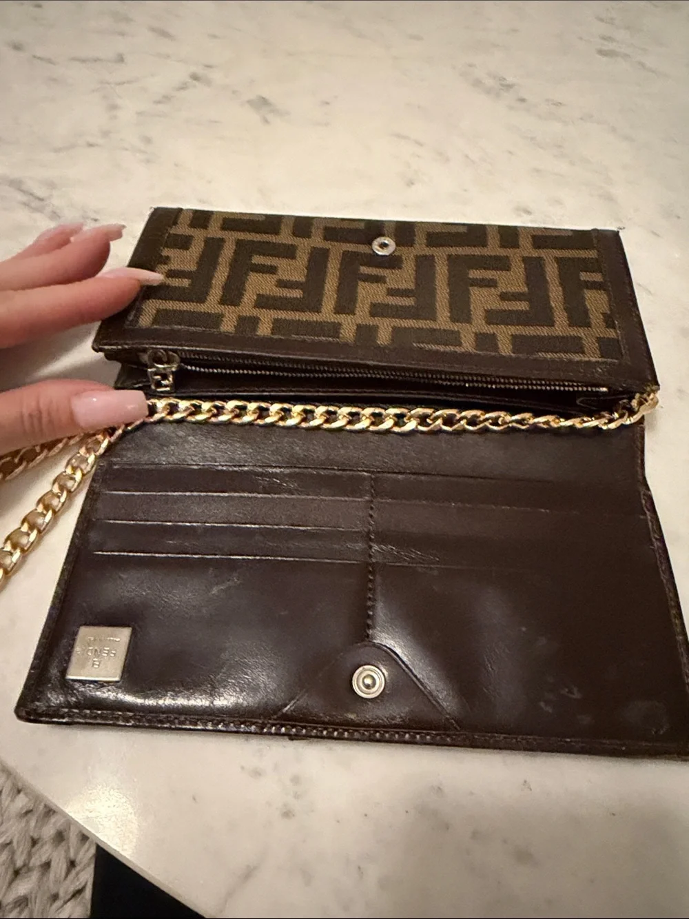 Fendi Brown and Black Monogram Chain Clutch - Picture 2 of 7